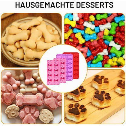 Silikon Backform Hundekekse 4er Set – Pfote & Knochen Form