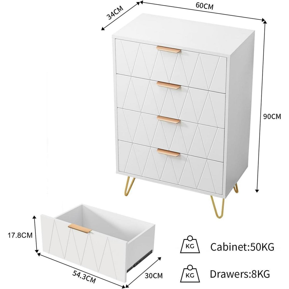Weiße Kommode mit 4 Schubladen – Schlafzimmer & Wohnzimmer