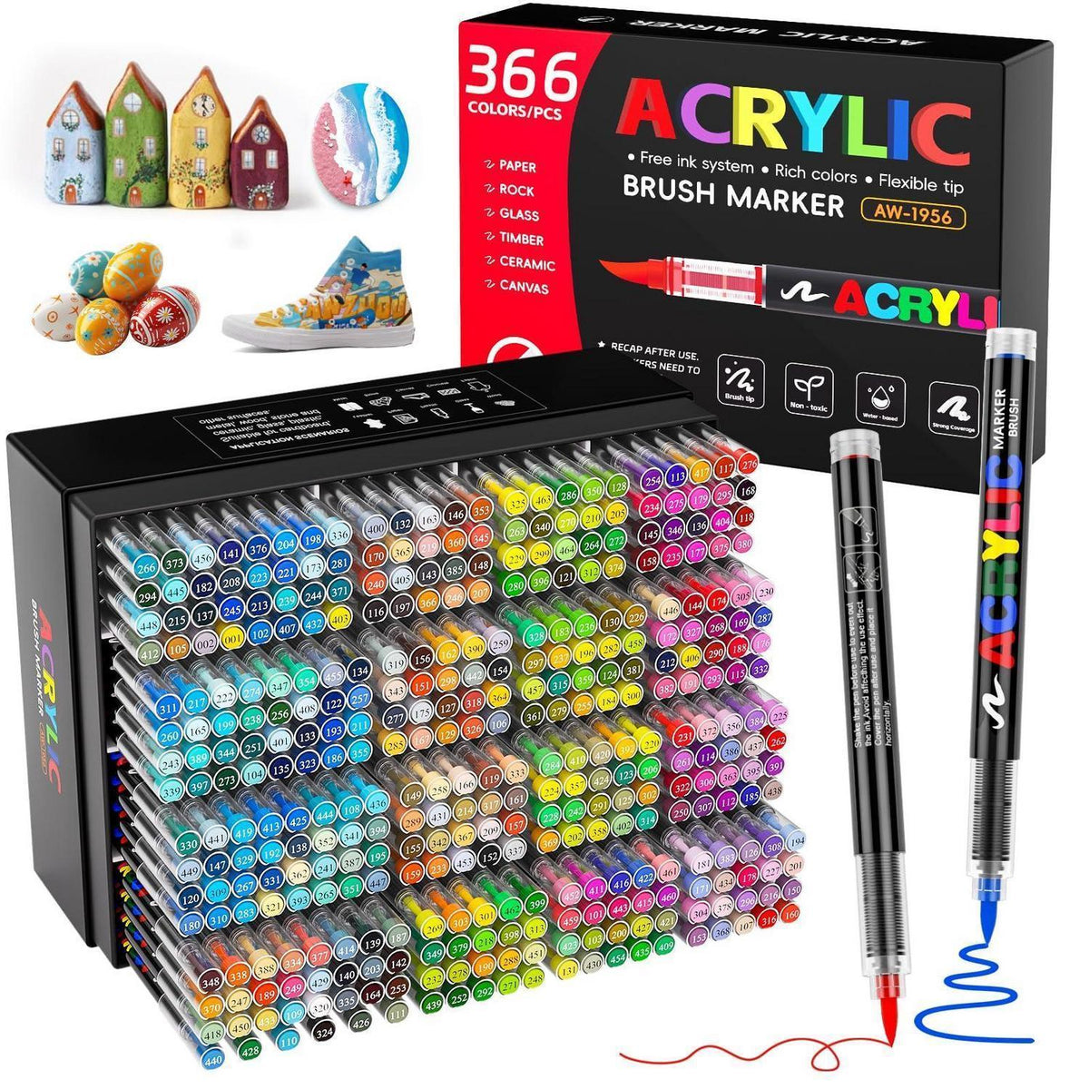 Acrylstifte Set 366 Farben – Pinselspitze für Steine, Holz & mehr