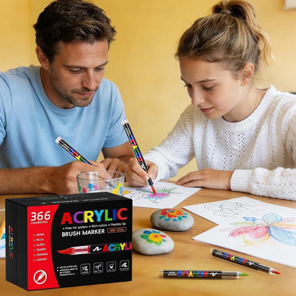 Acrylstifte Set 366 Farben – Pinselspitze für Steine, Holz & mehr