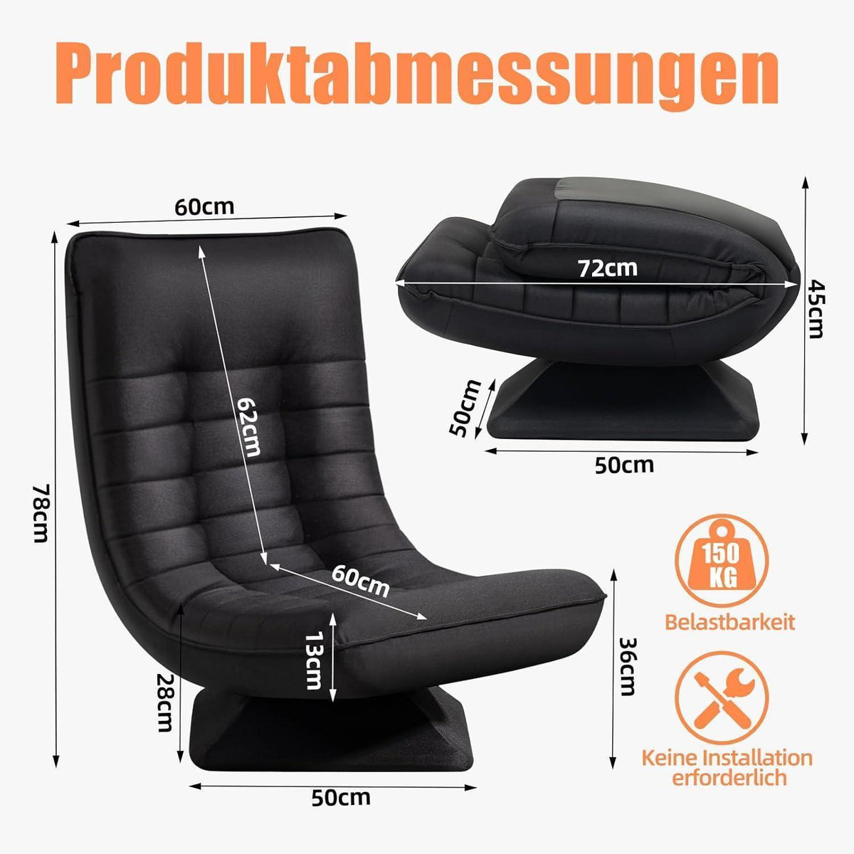 Verstellbarer Wohnzimmer Sessel – 360° Drehbar, Schwarz/Leinen