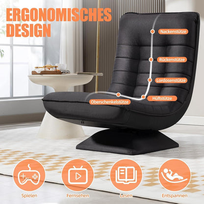 Verstellbarer Wohnzimmer Sessel – 360° Drehbar, Schwarz/Leinen