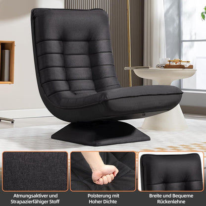 Verstellbarer Wohnzimmer Sessel – 360° Drehbar, Schwarz/Leinen