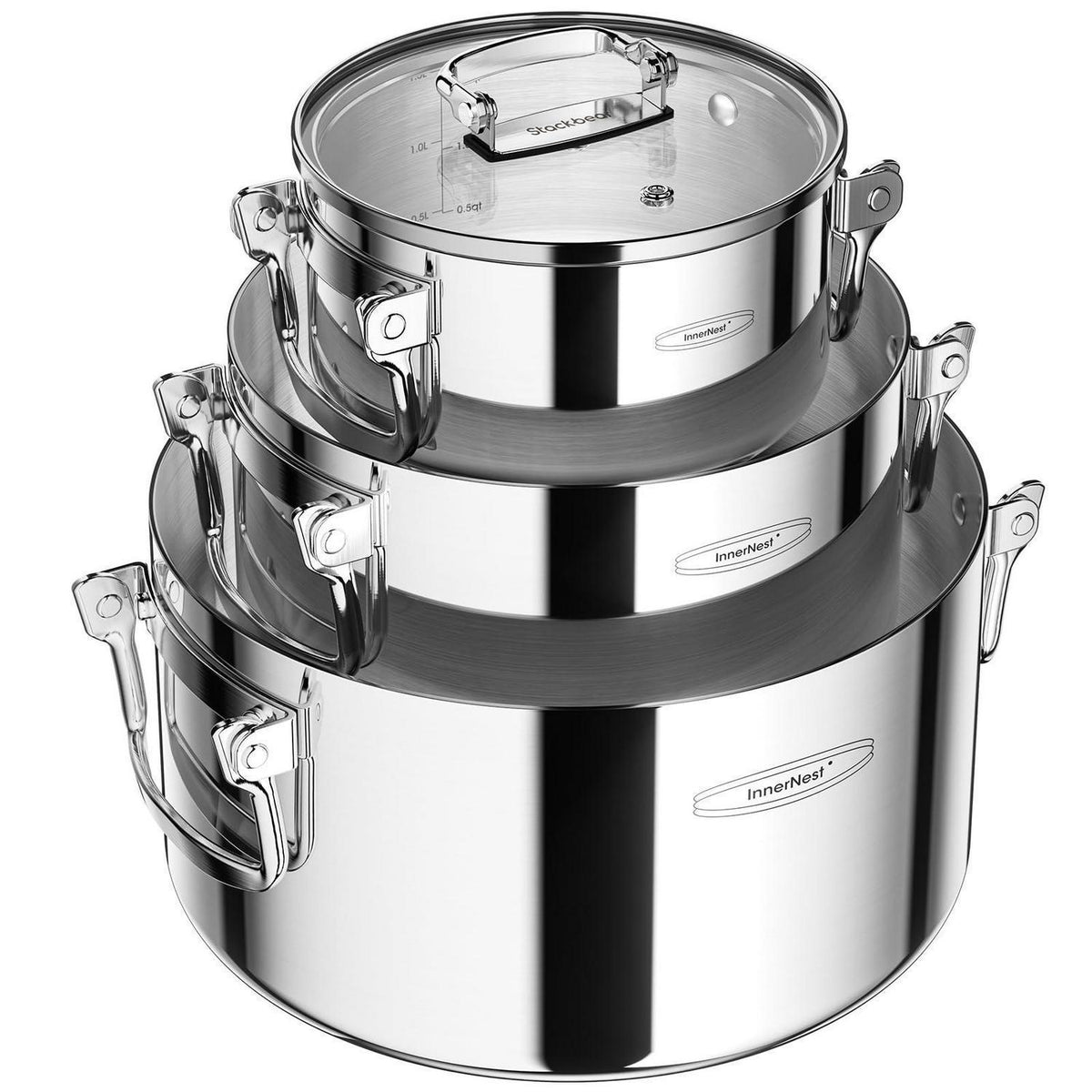 Edelstahl Topfset 6-teilig mit Glasdeckel – Induktion & Herdgeeignet