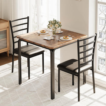 3-teiliges Esszimmer-Set Braun – Kleiner Esstisch mit Stühlen