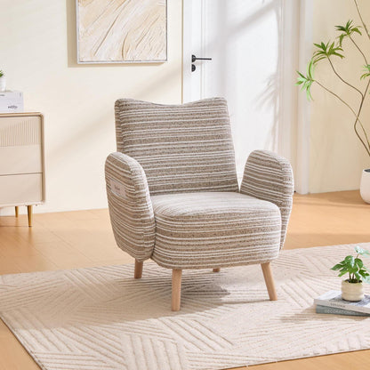 Ohrensessel Relaxsessel mit Bouclé Stoff & Massivholzbeinen Khaki