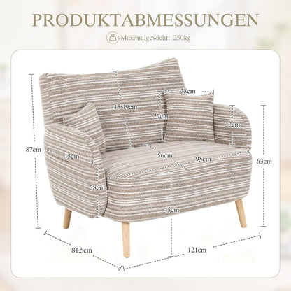 Relaxsessel mit Bouclé Stoff & Seitentaschen, Khaki