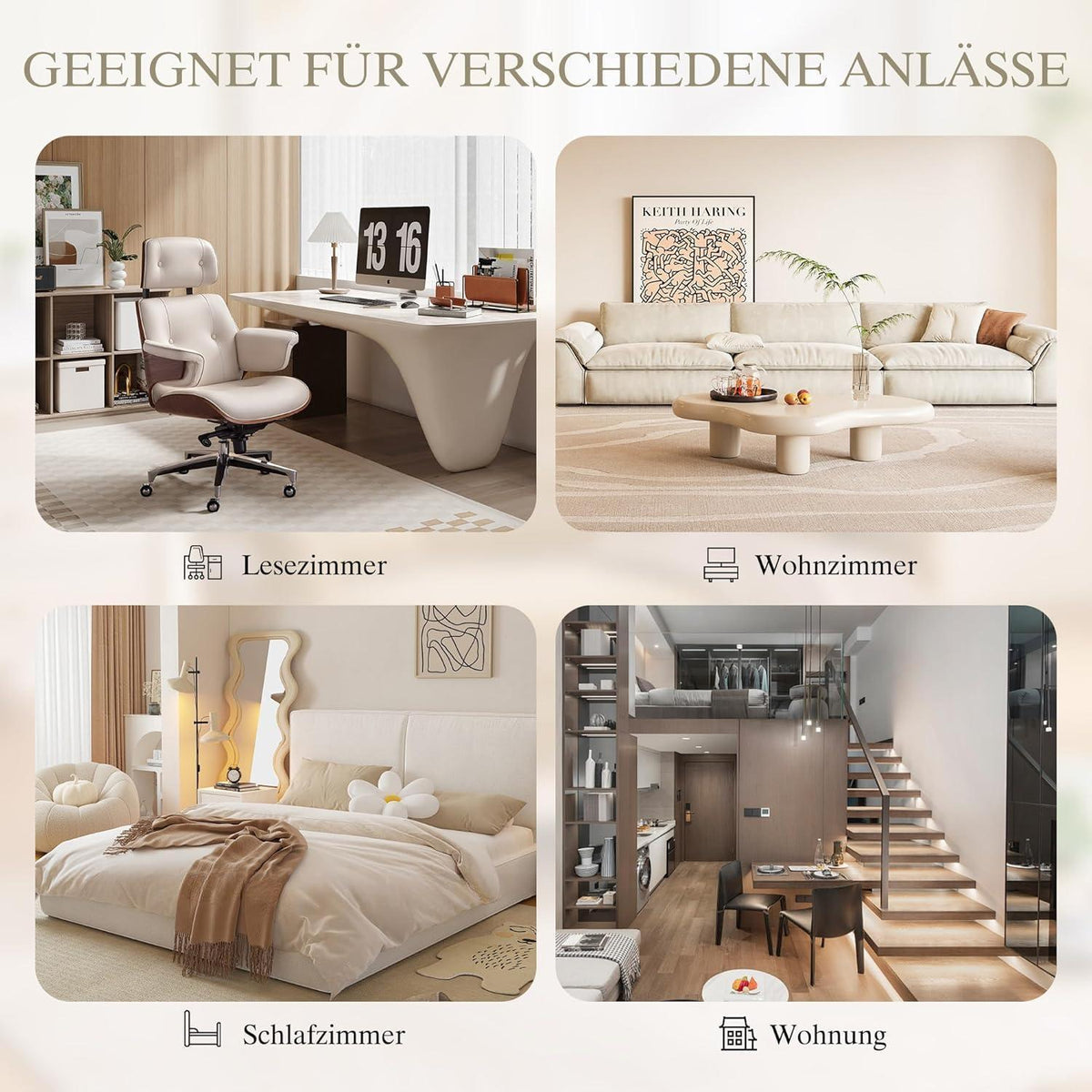 Relaxsessel mit Bouclé Stoff & Seitentaschen, Khaki