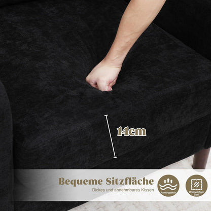 Bequemer Lesesessel Schwarz mit Holzbeinen & Chenille-Stoff