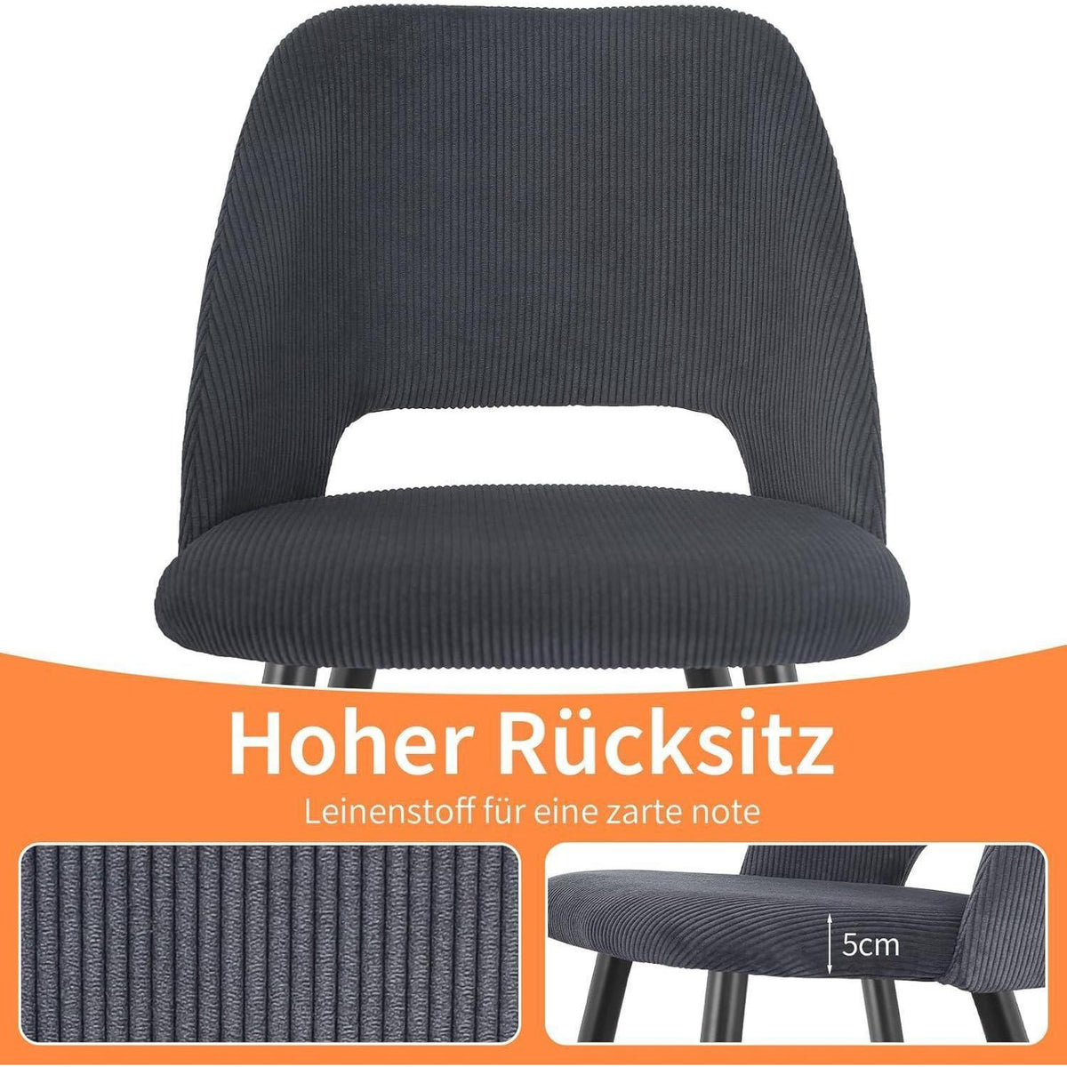 4er Set Esszimmerstühle mit Cordstoff – Multicolor