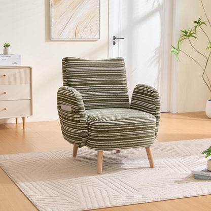 Ohrensessel Relaxsessel Bouclé Olivgrün – Bequemer Lesesessel mit Stauraum