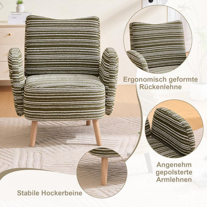 Ohrensessel Relaxsessel Bouclé Olivgrün – Bequemer Lesesessel mit Stauraum