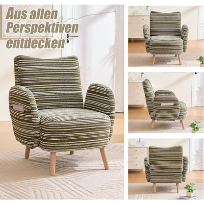Ohrensessel Relaxsessel Bouclé Olivgrün – Bequemer Lesesessel mit Stauraum
