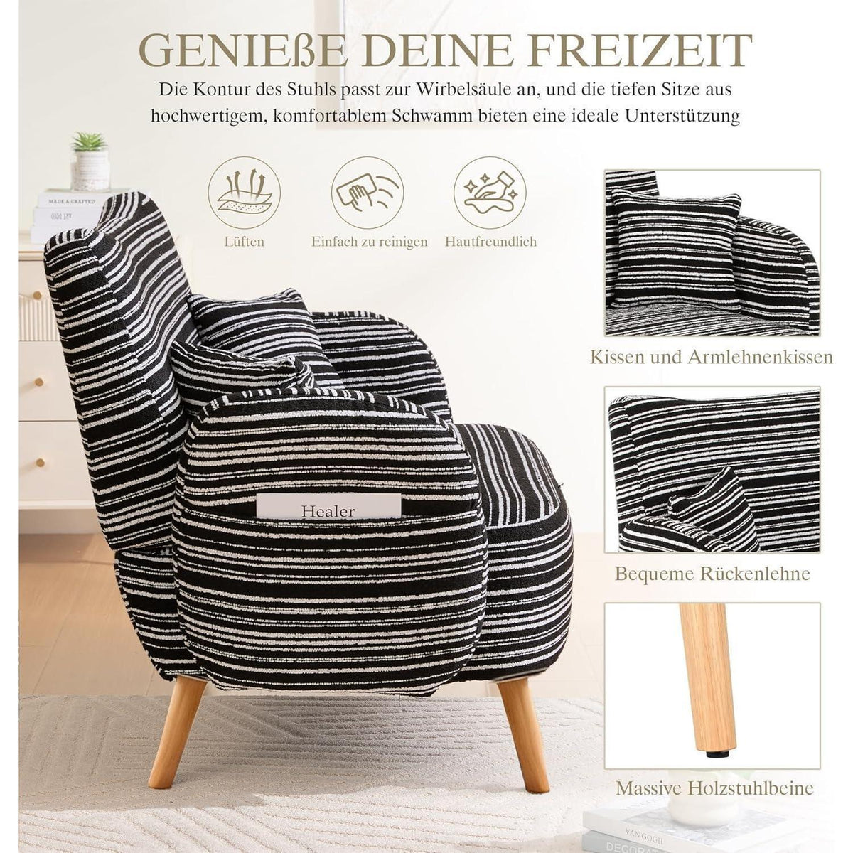 Ohrensessel Relaxsessel Schwarz – Bequemer Lesesessel mit Stauraum