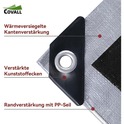 Wasserdichte Abdeckplane 5x6m – LKW Plane, Silber/Schwarz