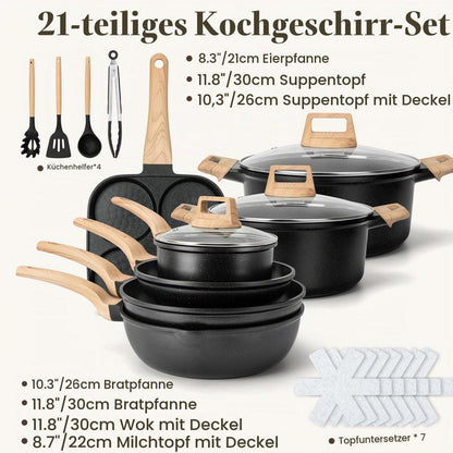21-teiliges Antihaft Topfset Induktion – Kochgeschirr Set mit Deckel