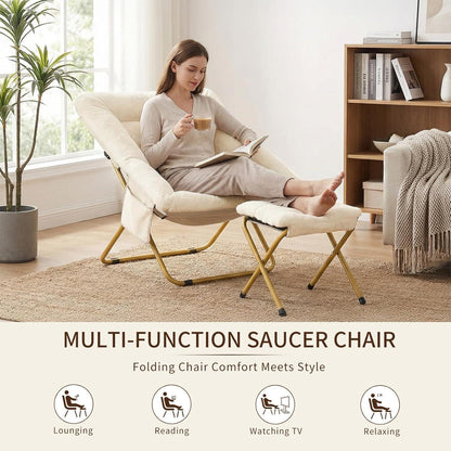 Relaxsessel mit Hocker, Klappbar & Komfortabel, Beige