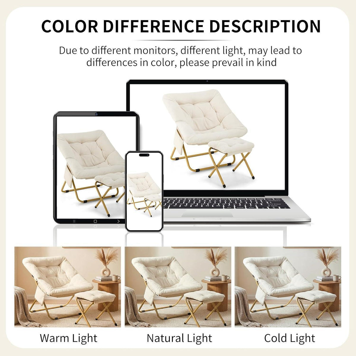 Relaxsessel mit Hocker, Klappbar & Komfortabel, Beige
