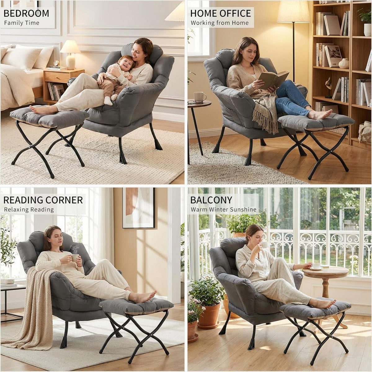 Clevich Ohrensessel mit Hocker – Bequemer Lazy Chair für Wohnzimmer