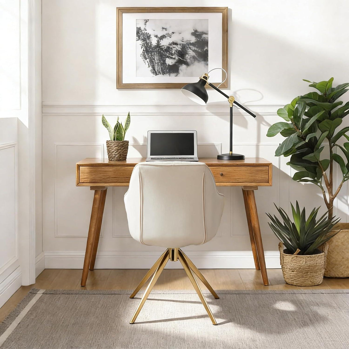 Drehstuhl Esszimmer Beige – Samt Sessel mit Armlehnen