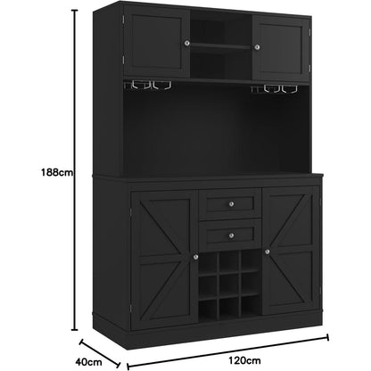 Küchenschrank Schwarz mit Weinregal & verstellbaren Ablagen