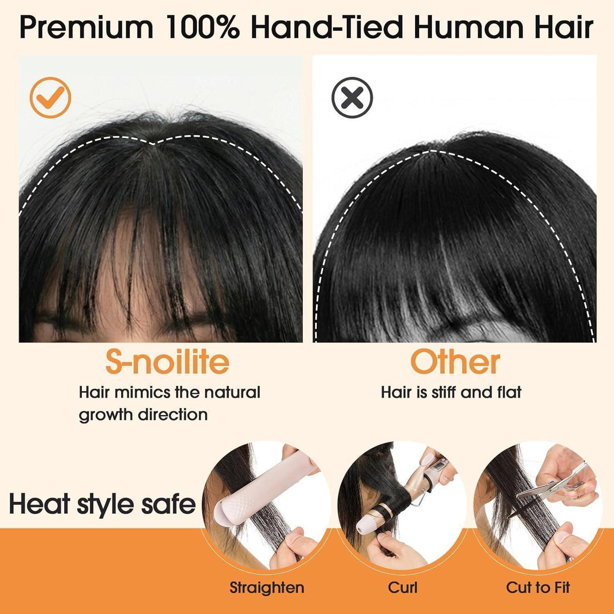 Echthaar Topper mit Wispy Pony – Natürliches Schwarz
