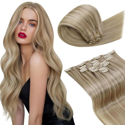 Echthaar Clip-in Extensions Blond 50cm – 7 Stück