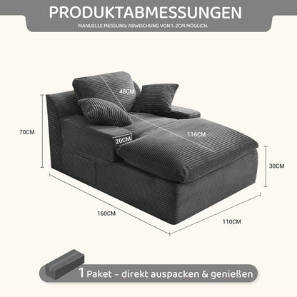 160cm Chaiselongue Sofa mit Schlafsofa Funktion – Grau