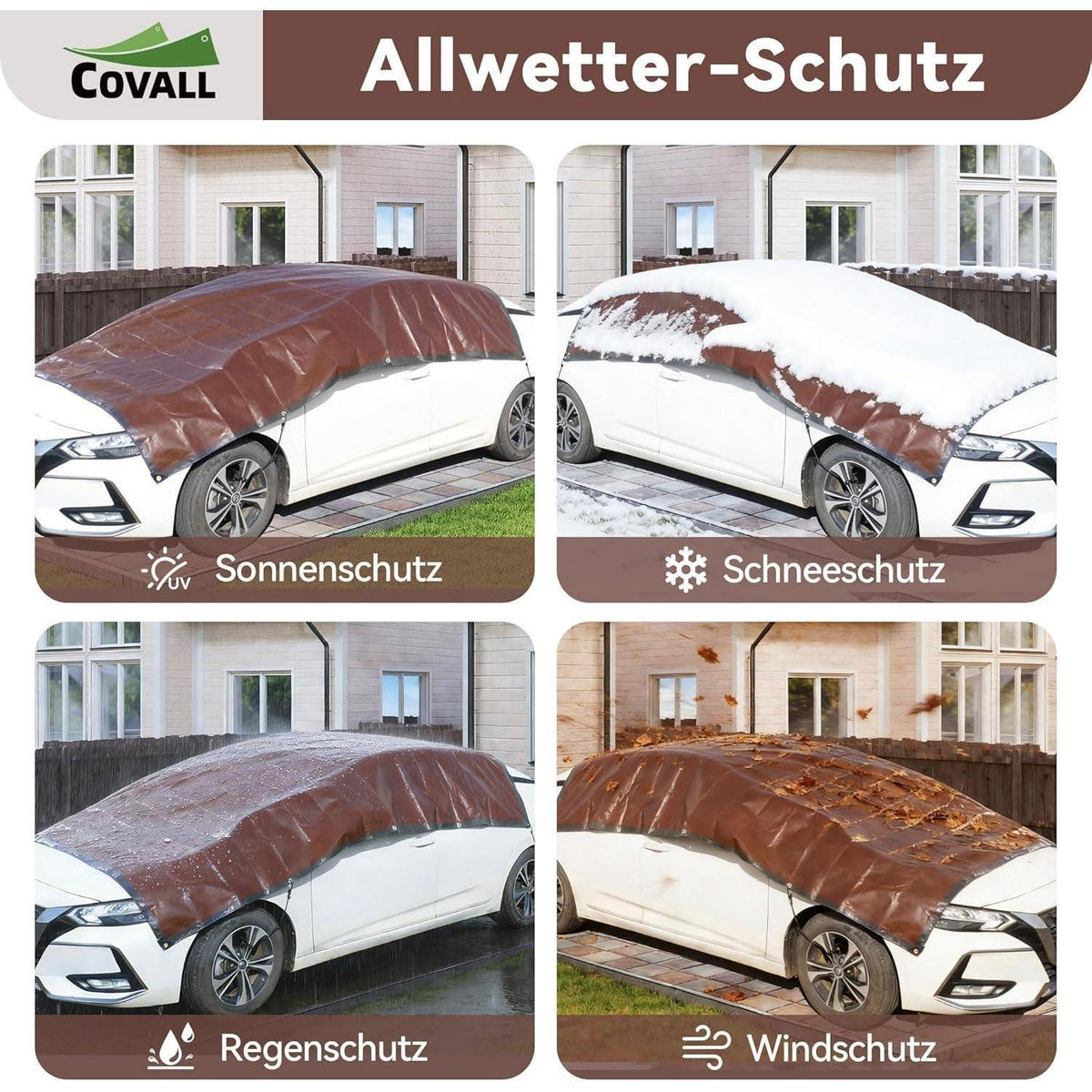Schwere Abdeckplane 4x4m | Reißfest & Wasserdicht | Grau/Braun