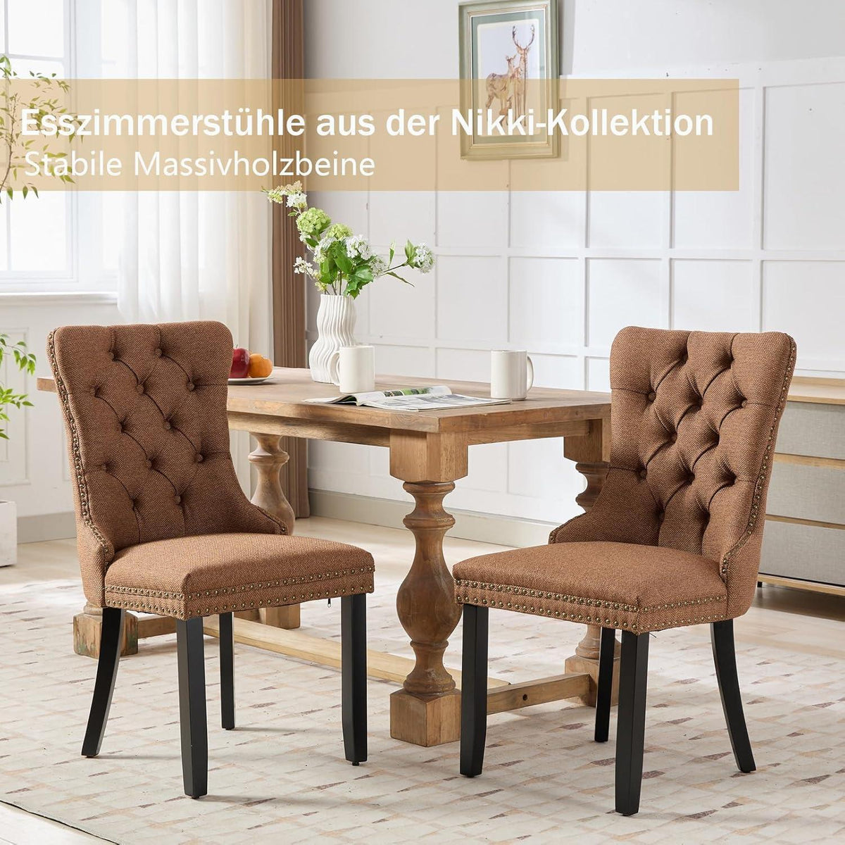 Gepolsterte Esszimmerstühle 6er Set, Braun, Leinenstoff