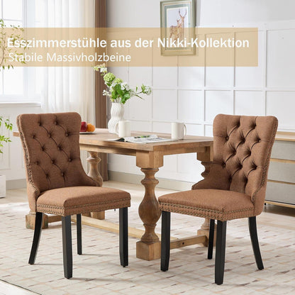 Gepolsterte Esszimmerstühle 6er Set, Braun, Leinenstoff