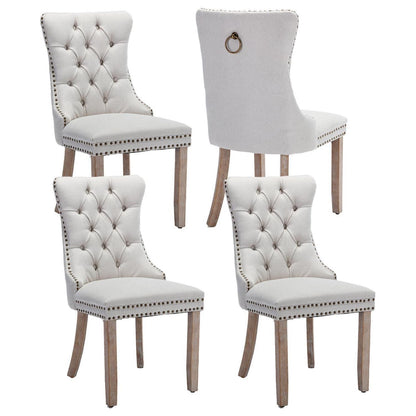 Gepolsterte Esszimmerstühle 4er-Set, Beige Leinenstoff
