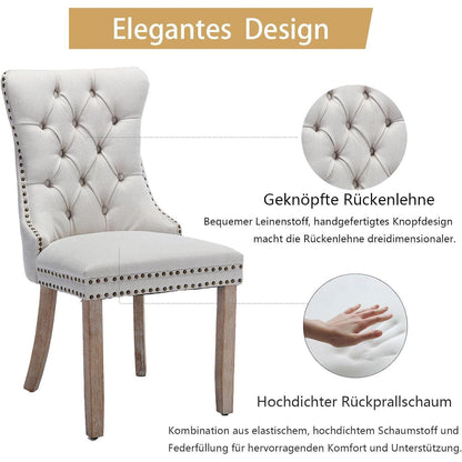Gepolsterte Esszimmerstühle 4er-Set, Beige Leinenstoff
