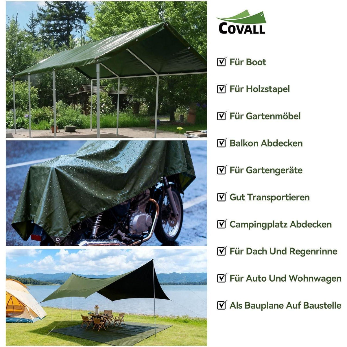 Grüne Abdeckplane 5x6m | Wasserdicht & Reißfest | Für Garten, Camping & Auto