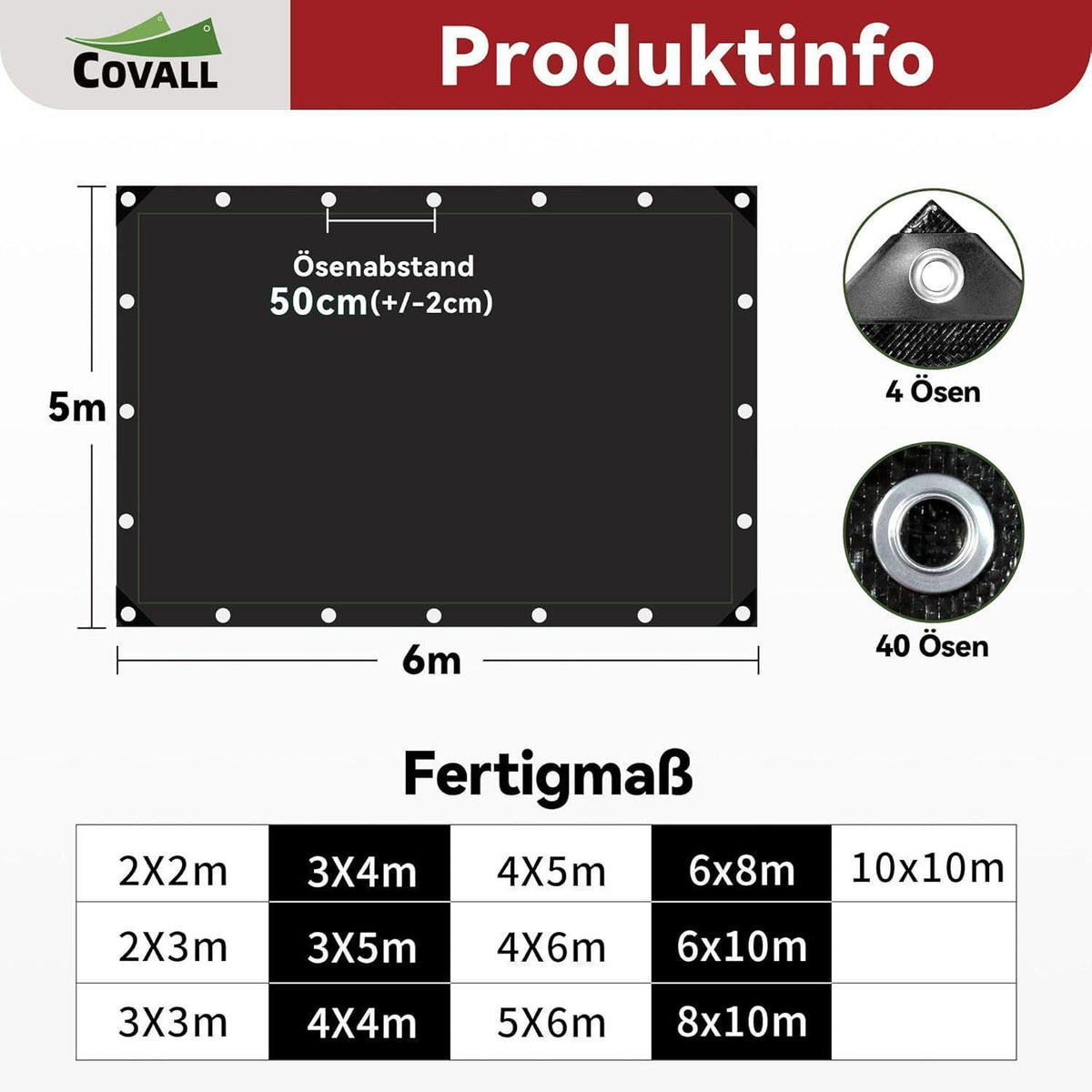 Abdeckplane 5x6m Schwarz | Wasserdicht & Reißfest für Garten, Camping & Auto