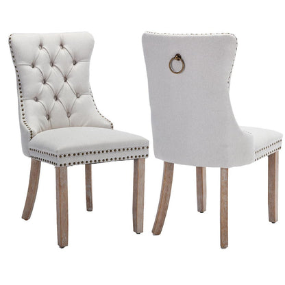 Gepolsterte Esszimmerstühle 2er-Set, Beige Leinenstoff