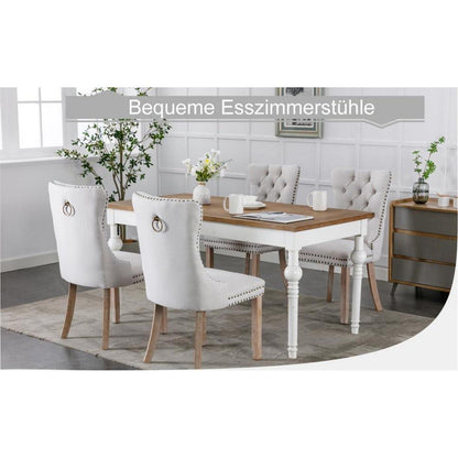 Gepolsterte Esszimmerstühle 2er-Set, Beige Leinenstoff