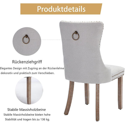 Gepolsterte Esszimmerstühle 2er-Set, Beige Leinenstoff