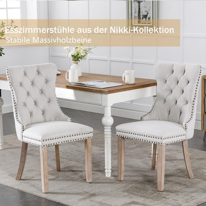 Gepolsterte Esszimmerstühle 2er-Set, Beige Leinenstoff