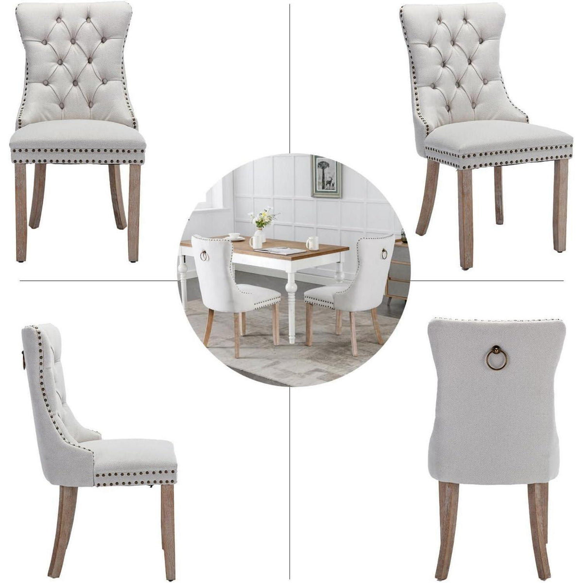 Gepolsterte Esszimmerstühle 2er-Set, Beige Leinenstoff