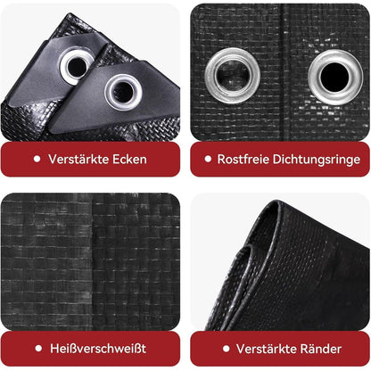Abdeckplane 6x10m Schwarz | Wasserdicht & Reißfest für Garten, Camping & Auto