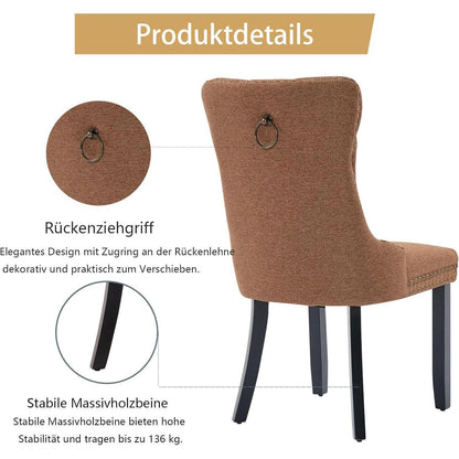 Gepolsterte Esszimmerstühle 2er-Set, Braun, Leinenstoff