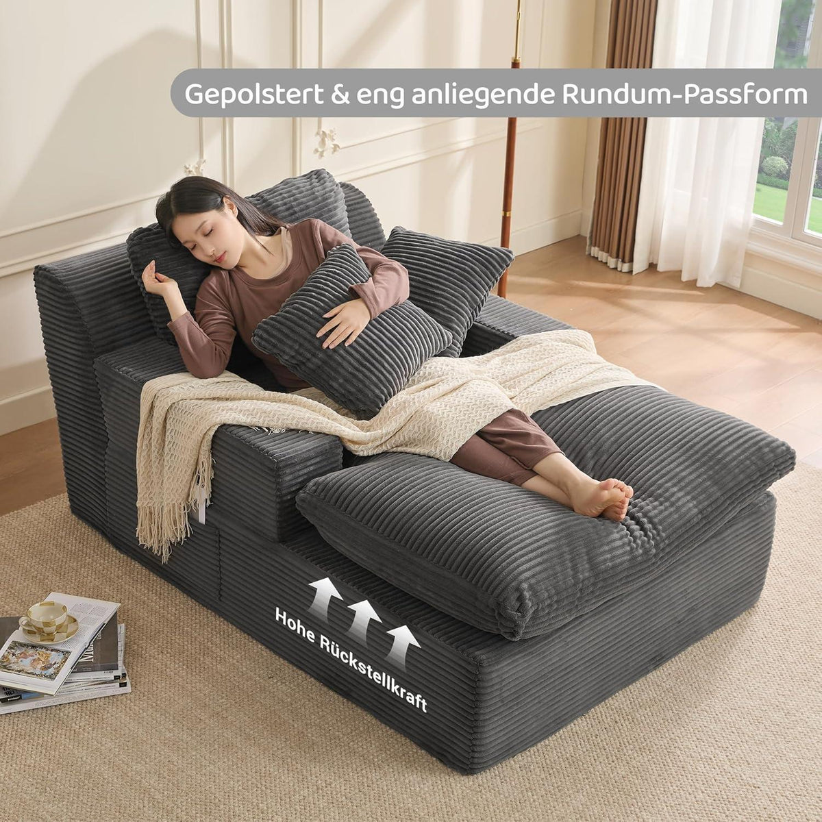 160cm Chaiselongue Sofa mit Schlaffunktion – Grau