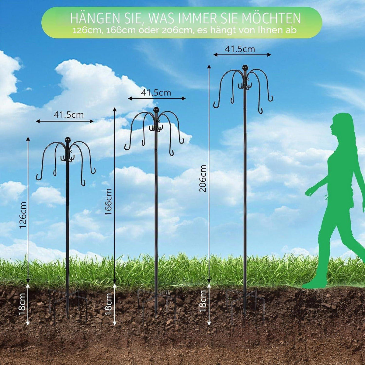88 cm Schäferhaken Garten Höhenverstellbar mit 5 Zinken