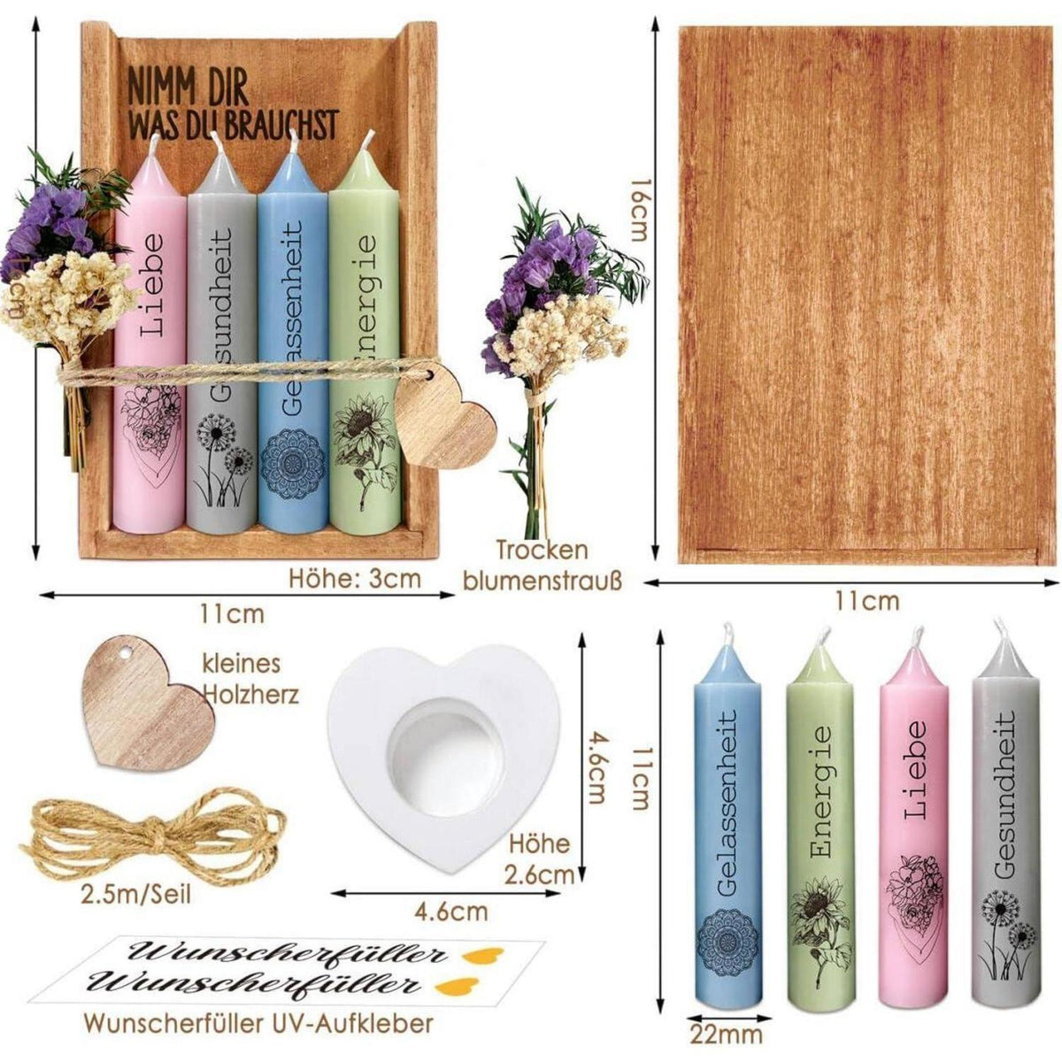 Geburtstagsgeschenk Kerzen-Set für Frauen mit Holzbox