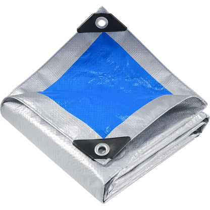 Wasserdichte Plane 8x10m – UV- & Reißfest, Silber/Blau