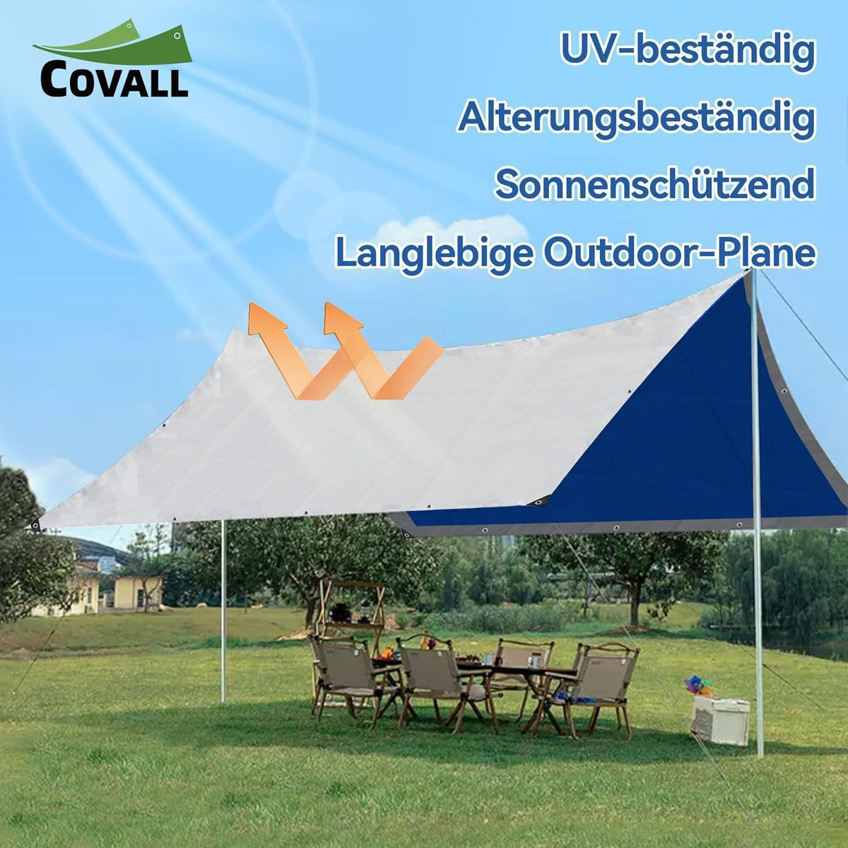 Wasserdichte Plane 6x6m – Silber/Blau, UV & Reißfest