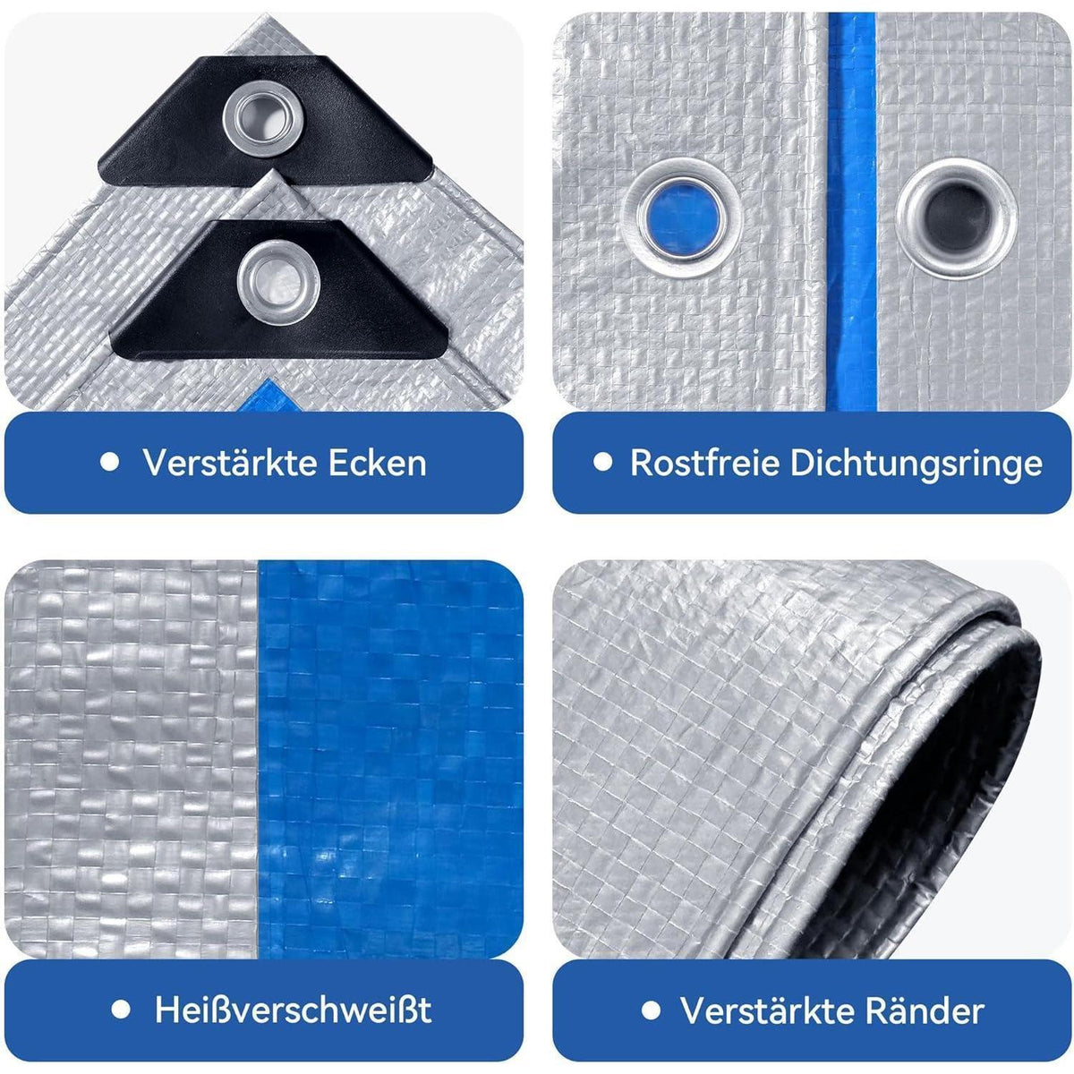 Wasserdichte Plane 6x6m – Silber/Blau, UV & Reißfest