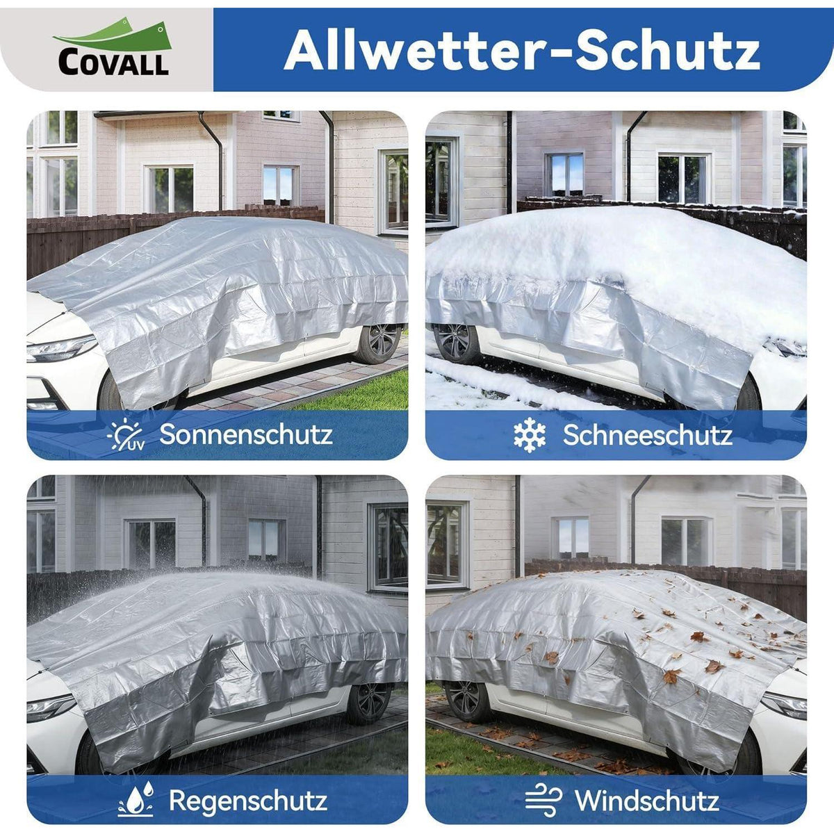 Wasserdichte Plane 8x8m – UV- & Reißfest, Silber/Blau