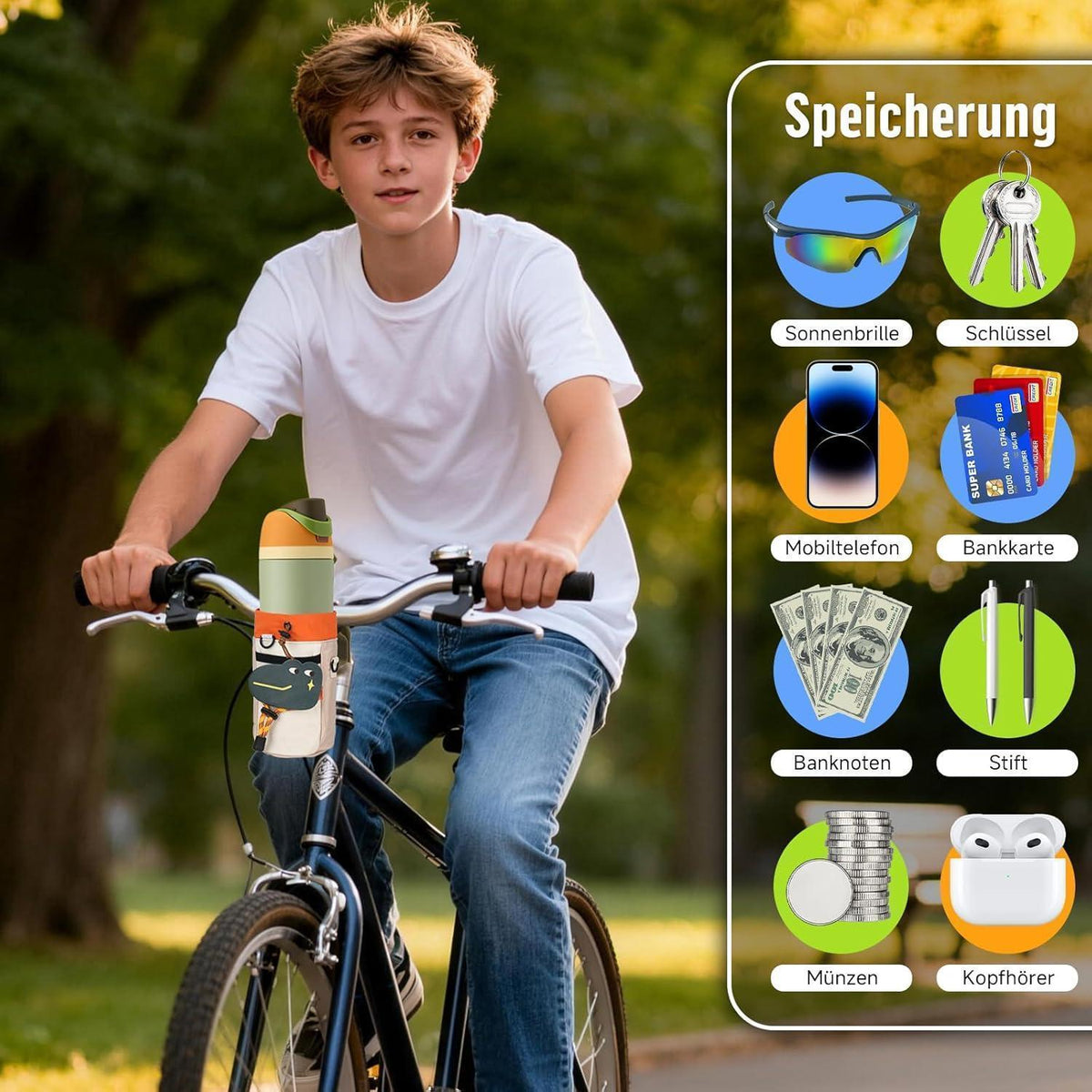 Fahrrad Getränkehalter mit Netztasche & Krokodil Design